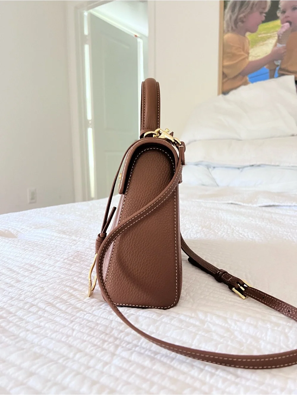 Classic Structured Brown Leather Top-Handle Bag